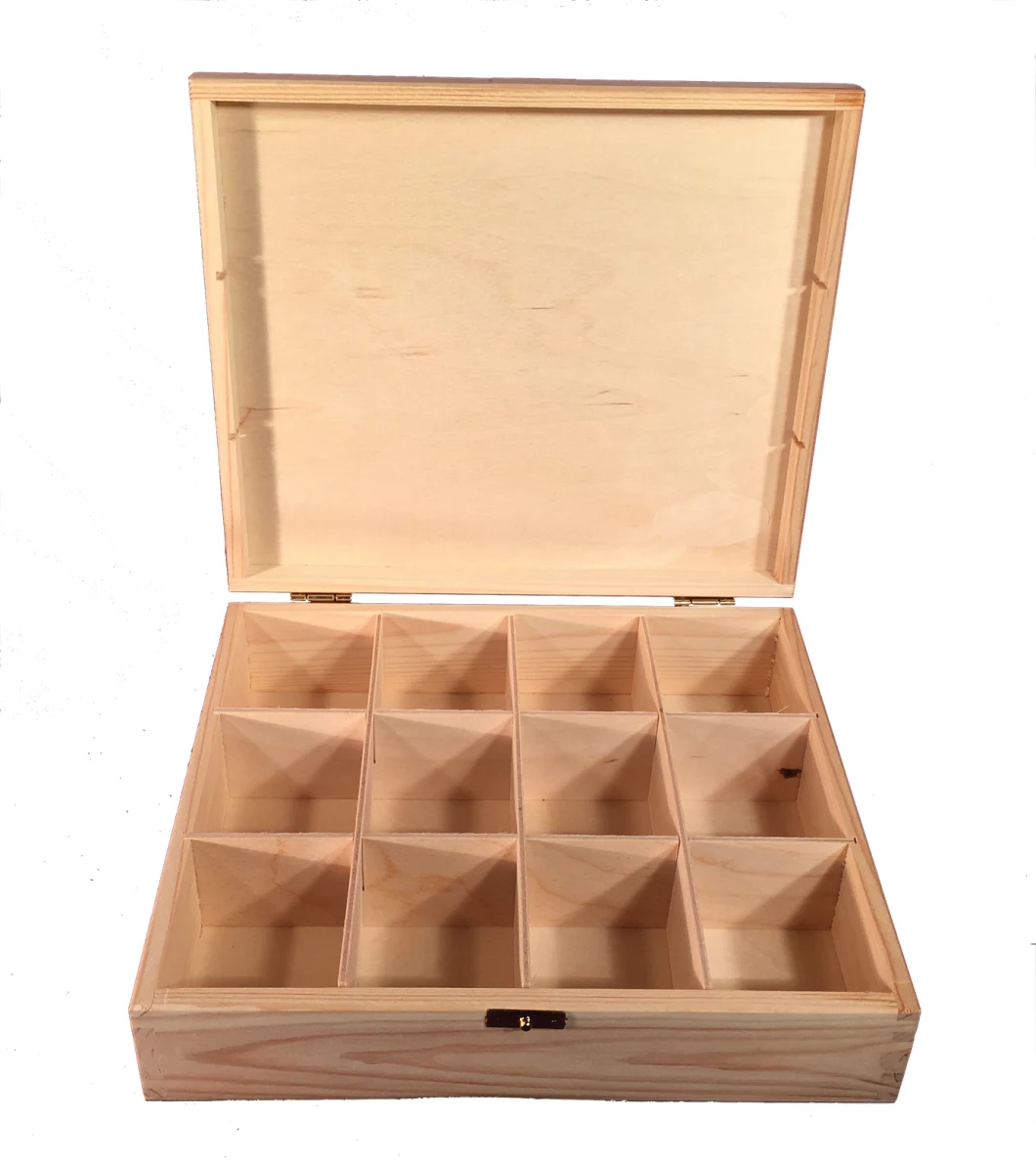 Natural Wooden Finish 4 Adjustable Chest Compartments Bamboo Tea Box Storage Organizer