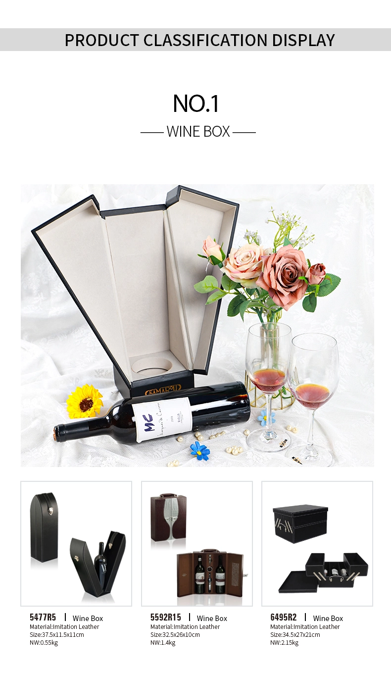 2023 Hot Sale Customized PU Leather Wrap Wood Wine Box for 1 Bottle