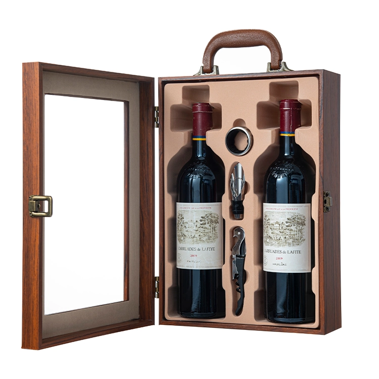 Premium Gift Set Wooden Wine Display Boxes Double Bottle Presentation Wooden Box