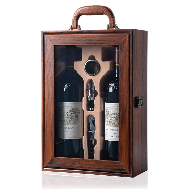 Premium Gift Set Wooden Wine Display Boxes Double Bottle Presentation Wooden Box