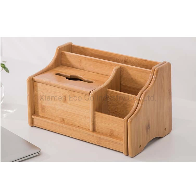 Natural Design Bamboo Wood Desk Book Rack Desktop Organizer with Tissue Holder